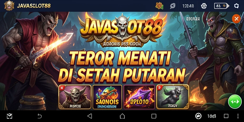 Screenshot menampilkan gameplay mencekam JAVASLOT88 yang penuh aksi horor.