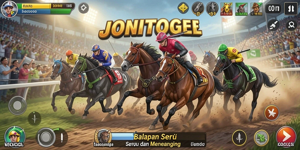 Tampilan gameplay balapan JONITOGEL yang menegangkan dan penuh aksi.