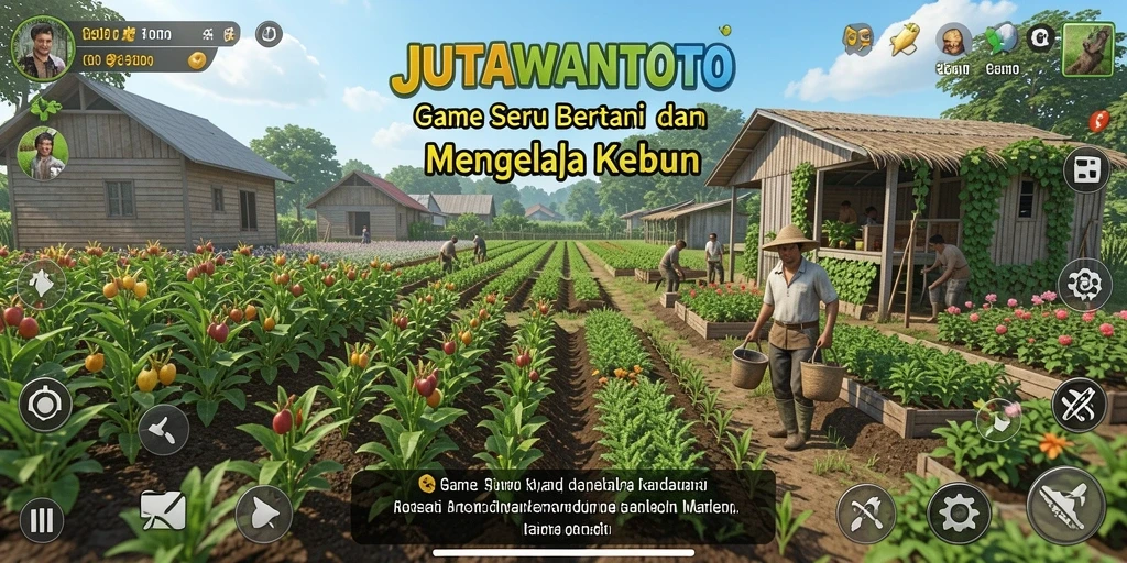 Tampilan gameplay seru dengan kebun hijau yang subur.