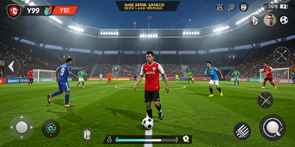 Tampilan gameplay Y89 yang mendebarkan dengan aksi sepak bola yang seru.